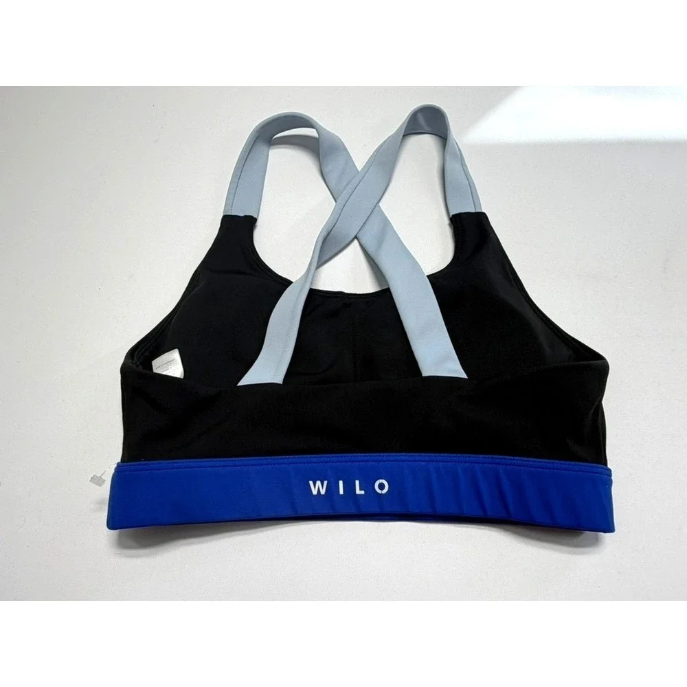 Wilo‎ Sports Bra Small Black Blue Strappy Back Athletic Activewear